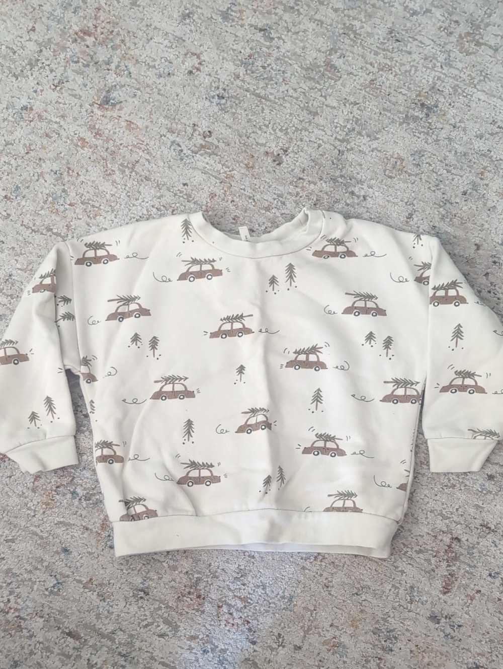 Rylee + Cru Cream Sweatshirt with Brown Car Print